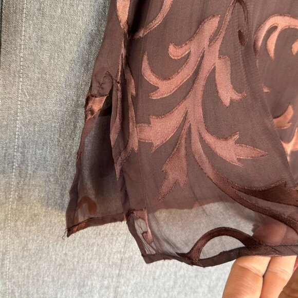 Victor Costa Occasion Brown Sheer Silk Satin Print Long Sleeve Tunic Top Size L - Picture 3 of 10